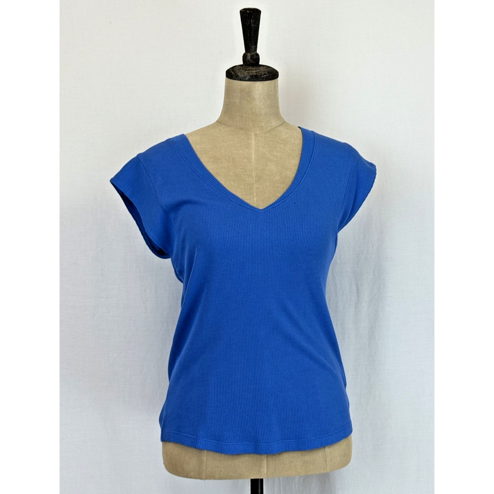 NWT Dear John Boutique Uri Cornflower Blue V Neck Short Sleeve Top #0403 XS - Picture 1 of 8